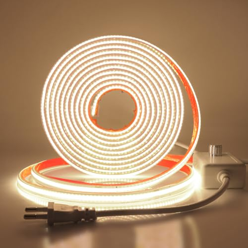 Wisada Dimmbar COB LED Band Selbstklebend, 220V 7M 288LEDs/M Superhell Naturweiß FCOB LED Streifen, Flexibler COB LED Lichtband für Weihnachten, Urlaub, Innendekoration und Beleuchtung