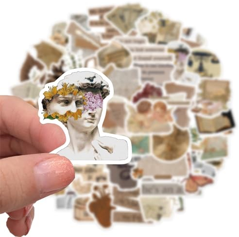 52 Pcs Vintage Stickers - Kindle, Book, Laptop, Aesthetic, Skateboard, Guitar, Luggage Stickers