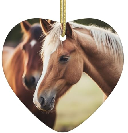 Weihnachtsbaumschmuck, bezauberndes Pferd, Keramik, zum Aufhängen, zweiseitig bedruckt, Weihnachtsbaumschmuck für Weihnachten, Familie, Party, Urlaub, dekorativ
