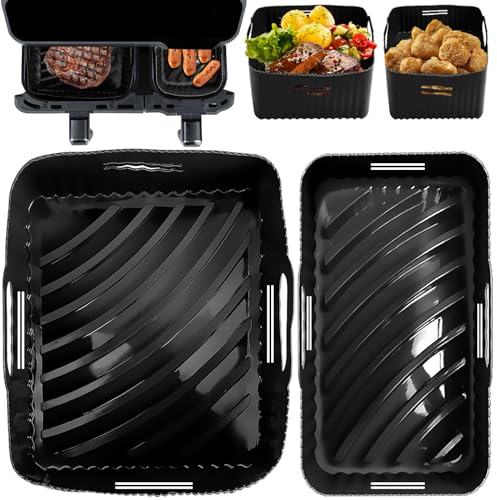 YINGRACE Accessori Dual Friggitrice ad Aria in Silicone per Moulinex EY9018 5,2/3,1 L, Cecotec Cecofry DuoSize 9L 5,5/3,5L, Teglie Cestino Friggitrice ad Aria Riutilizzabile Invece di Carta Forno
