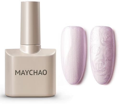 MAYCHAO 15ML Pearl Purple Gel Nail Polish, Pearlescent Shell Shimmer Mermaid Light Purple Gel Polish Swirl Thread Effect Soak Off UV LED Lamp Curing Gel for Nail Art Manicure Salon DIY at Home, 0.5 OZ