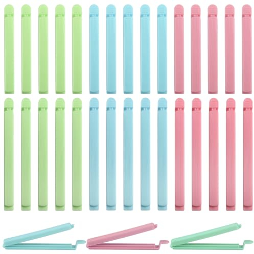 30 Pcs Food Bag Clips for Food Storage Clips, Food Clips for Bags, Reusable Plastic Food Sealing Clips, Freezer Bag Clips for Food and Sandwich Bag Clips, Keeping Food Fresh, 2 Sizes & 3 Colours