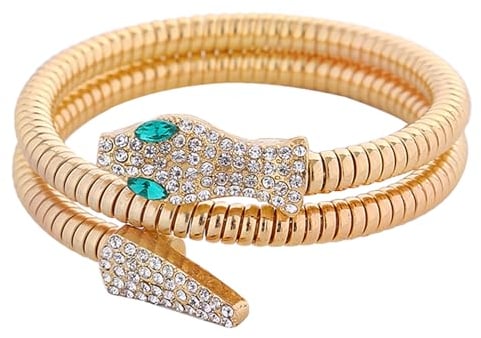 JewelryWe Snake Cuff Bangle Bracelet: Ladies Gold Serpent Wrap Stainless Steel Cubic Zirconia Vintage Punk Girls Slightly Adjustable Snakes Bracelets