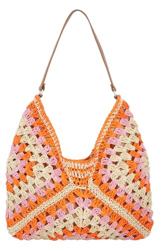 LA HUATE Sac à main en coton tissé décontracté pour l'été, la plage, sac à bandoulière fait à la main, 6797 Orange