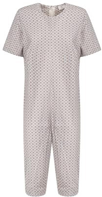 Emy Pigiama Intero Donna Uomo - Pigiama Sanitario per Anziani con Cerniera Posteriore Estivo Manica Corta Anziano in Cotone 100% Italy Fresco (IT, Testo, S, Regular, Regular, Tondino Marrone)