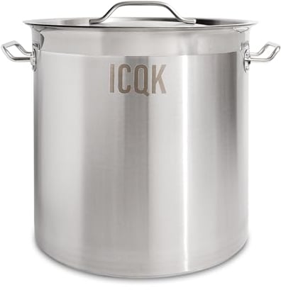 ICQK Olla de acero inoxidable, 25 L, tapa incluida, diámetro 32 cm, con borde para verter, compatible con inducción, eléctrica, cerámica, gas, fondo triple capa, asas de acero, asistencia italiana