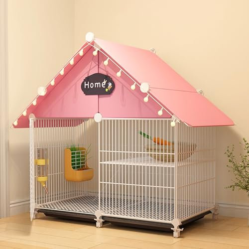 RTTZBOZ Kaninchenkäfig, Laufstall für Kleintiere, Kaninchenkäfig für Meerschweinchen, Zweistöckige Premium-Villa aus Metalldraht im Apartment-Stil