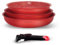 Arthur Martin, AMR37, Set de 3 poêles en aluminium antiadhésif avec poignée amovible, compatible tous feux dont induction, tailles 20-24-28 cm, couleur Rouge