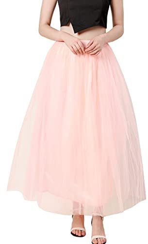 Jupe longue en tulle pour femme - Taille élastique - Taille unique - En maille multicouche - Ballet - Fête - Tutu - Jupe longue - Pour carnaval, rose clair, taille unique