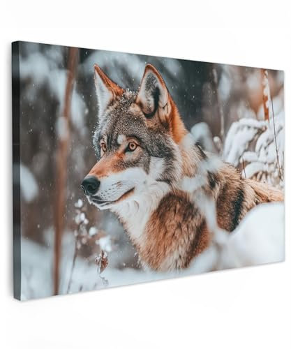 MuchoWow© Leinwandbilder Groß 120x80 cm XXL Wall Art Decoration Bilder für die Wand Schlafzimmer Deko Canvas Painting Wanddekoration Wohnzimmer Wolf - Schnee - Winter - Tiere - Natur - Schnee