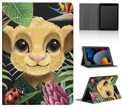 nurkorki Cartoon Tablet Cover per Huawei Mediapad T3 10 9,6 AGS-W09/AGS-L09,Cute Anime Lion Leone Modello Custodia Stand PU Flip Cover Sottile e Leggera Soft TPU Nero Silicone Case,Aesthetics