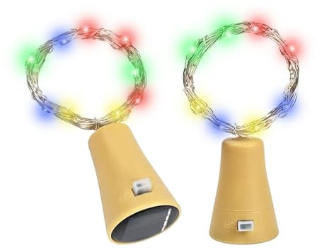 ENLACE Flaschenlicht Solar, 2 Stück Flaschenlichterkette Korken, 2M 20 LED Flaschenlicht Solar, Lichterkette Flaschenkorken für Hochzeit, Weihnachten, Garten, Party Deko, Bunt