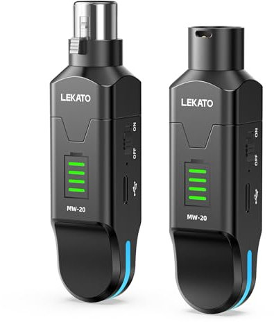 LEKATO 2.4GHz Wireless Microphone System, XLR Wireless Transmitter & Receiver with 48V Phantom Power, Supports Condenser & Dynamic Mics, Plug and Play, for PA Systems, Mixers, Live Performances