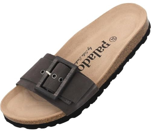 Palado Pantoletten Damen Malta Wood by Sila Sahin - bequeme Sandalen Made in Spain - Hausschuhe mit Kork-Fußbett - modische Sommerschuhe