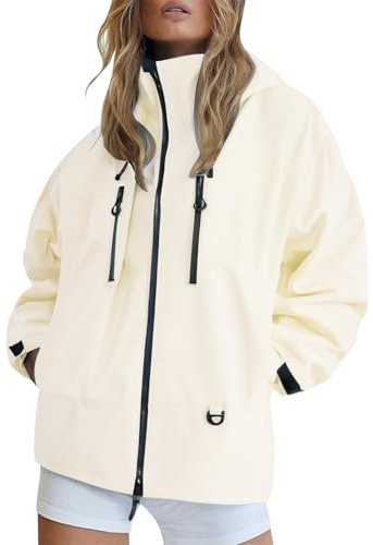 MJGkhiy Chaqueta Impermeable Mujer Resistente al Viento Chaquetas Impermeables Ligera Chaqueta de Viento Lluvia Con Capucha Deportiva Trekking Trench Antilluvia Tallas Grandes Chaqueta para Correr