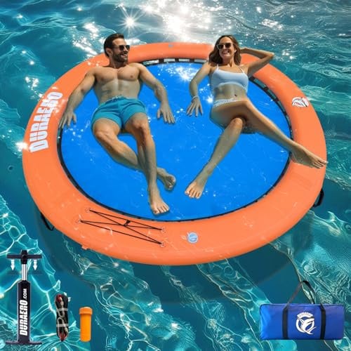 Amaca Gonfiabile da Acqua con Panca Rotonda e Anello da Nuoto – Grande Galleggiante a Isola per 2-3 Persone, Piscina e Lago, Include Pompa e Accessori, Ideale per Feste e Relax