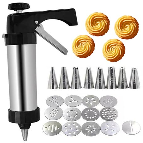 Spritz Churro Maker and Biscuit Gun, with 13 Jigs, 8 Nozzles, 304 Stainless Steel, Easy to Clean, Make Authentic Churros and Biscuits at Home, Ideal Baking Tool