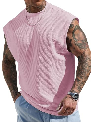 JMIERR Tank Top Herren Textur ärmellose Baggy T-Shirts Workout Muskel Unterhemd Oversize Fit Streetwears Rosa XL