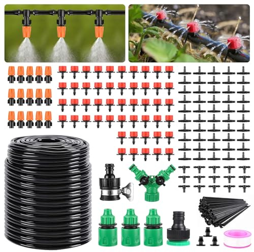 Ambitelligence Drip Irrigation System,164ft/50m Automatic Watering Kit for Garden,Lawn,Patio,Greenhouse-Misting & Dripping Function,1/4 inch Distribution Tubing with Adjustable Nozzles and Accessories