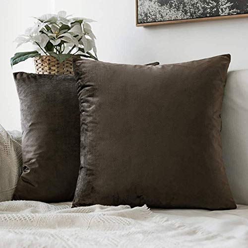 MIULEE 2er Set Samt Soft Solid Dekorative Quadrat Wurf Kissenbezüge Set Kissen Fall für Sofa Schlafzimmer 16x16 inch 40x40 cm Dunkle Taupe