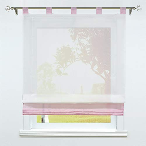 SCHOAL Raffrollo mit Schlaufen Transparente Raffgardine Schlaufenrollo Gardinen Modern Voile 1 Stück BxH 120x155cm Rosa