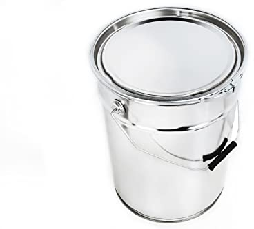 BenBow Seau en tôle Blanche de 20 L avec Couvercle et Anneau de Serrage - hermétique, Opaque, Vide, Rond - conteneur de Stockage avec poignée en métal