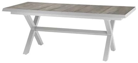 Siena Garden Sincro Ausziehtisch, matt weiß-grau/Washed Grey, Alu/Keramik, 200/260x100 cm, synchroner Auszugsmechanismus