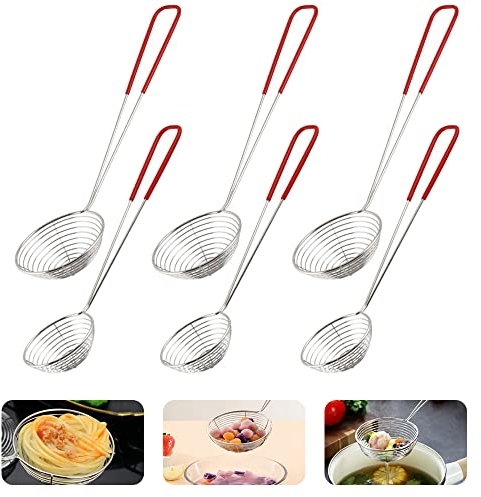 BUENTYA 6 Stück Fondue Sieb Küchensieb Edelstahl Schaumlöffel Sieblöffel Küche Siebkelle Edelstahlsieb Klein Fonduesiebe mit Griffen Schöpflöffel Sieb Abseihlöffel Gitterlöffel für Garen von Gemüse
