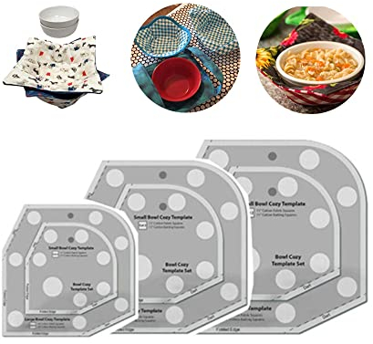 Dlmlemu 3Set/6Pcs Microwave Bowl Cozy Template Set, Cutting Ruler Clear Acrylic Wrap Sewing Pattern Quilting Template, Kitchen DIY Craft Set(6/8/10 inch)