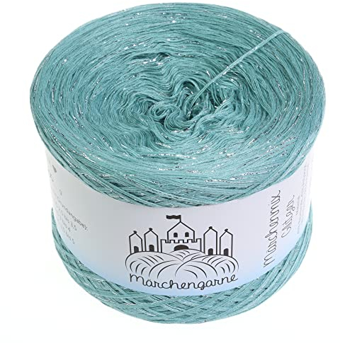 Bobbel Wolle Uni + Silber Glitzer 300g - 1140m 4Fach Farbverlaufsgarn Größe Strickwolle Häkeln (Jade Silber Glitzer)