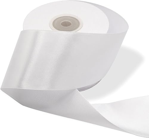Weißes Satinband 50 mm Spule L 25 Meter Band Dicke 5 cm Dicke für Geschenkidee Hochzeit Taufe Weihnachten Neujahr Gastgeschenk Rolle