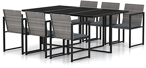 Hommdiy 7-TLG. Garten-Essgruppe, Balkonmöbel, Gartenmöbel-Set, Lounge-Set, Terrassenmöbel mit Kissen Poly Rattan Grau