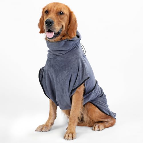 HAPPY HACHI Hunde Bademantel Mikrofaser Badetuch Hundebademantel Waschbare Super Saugfähig Feuchtigkeit Schnell Trocknend Handtuch Strandtuch für Kleine Mittlere und Große Hund Katze (Grau, S)