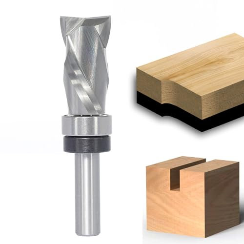 Sinoprotools Fraise Hélicoïdale VHM à Tige 8 mm - Longueur de Coupe 32 mm - Fraise à Affleurer de Compression Avec Roulement à Billes - Pour Bricolage du Bois (D=16, S=8)