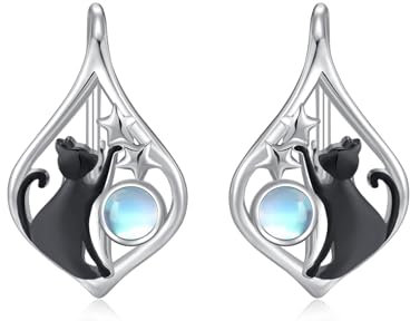 Katzen ohrringe 925 Sterling Silber Katze auf dem Mond Ohrringe Geschenk für Damen, Mädchen