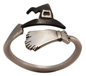 BEAHING Halloween Witch Hut Besen Offener Ring Verstellbarer Ring Einfacher kreativer Band Ring Cooler Party Cosplay -Schmuckring für Frauen, Hexenhut -Besenringe