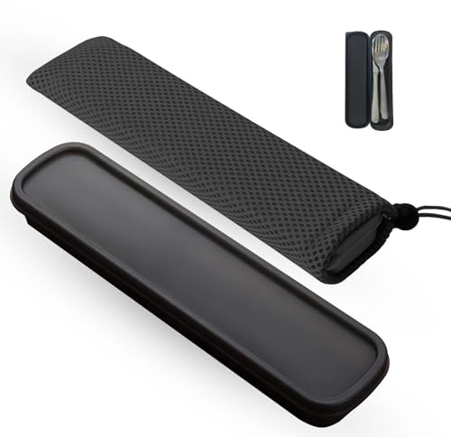 Dimedsion Porta Cubiertos para Llevar al Trabajo Estuche Cubiertos para Llevar al Trabajo, Incluye Estuche Cubiertos y Bolsa con Cierre, Guarda Cubiertos Negro, portacubiertos (2 Unidades)