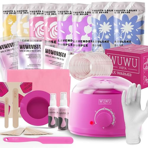 Waxing Kit, WUWUVISTA Hair Removal Hard Wax Kit with Wax Melt Warmer & Waxing Beads for Women & Men - Professional at home Wax Pot for Face/Brazilian/Full Body/Bikini/Sensitive Skin(Purple, 69 items)