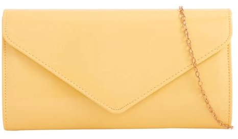fi9 Pochette a tracolla in pelle verniciata, ideale per matrimoni, serate, feste, Giallo limone, medium