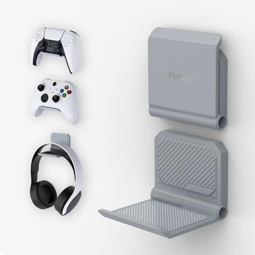playvital Foldable Controller Wall Mount for ps5/4, Wall Stand for Xbox Series X/S, Switch Pro, Gaming Headset Stand, Wall Holder for Xbox Wireless Headset, for Pulse 3D Headset - 2 Set New Hope Gray