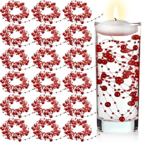 PacuM Artificial Pearls String Beads Chain, 18 Pcs/70 Feet Pearl Bead String Garland Faux Pearl Christmas Beads Garland Plastic for Wedding, Party, Christmas Tree Decoration (Red)