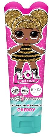 LOL Surprise Vegan 2-in-1 Shower Gel & Shampoo – Cherry Scent, 98% Natural Ingredients, Moisturising & Gentle Formula, Paraben-Free, Non-Irritating, Ideal for Adults & Kids Aged 3+, 240ml