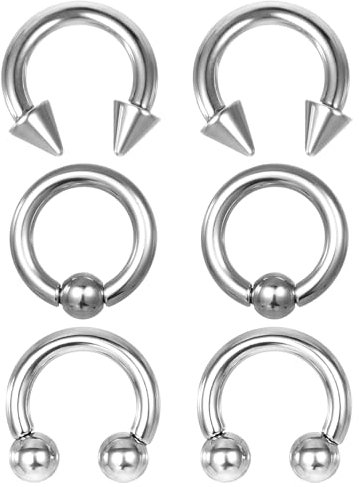 Tucnoeu 6pcs 8G 3.0mm Septum Ring Nasenpiercing Ring Lippenpiercing Ring Edelstahl Piercing Schmuck für Damen und Herren, 12mm Innendurchmesser, Stahlfarbe