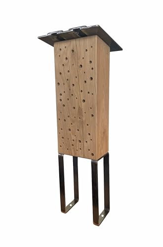 Insektenhotel Eiche stehend mit Stahl Dach Holz Bienenhotel Nisthilfe Garten Balkon Block mit Dach Deko Klotz Wildbiene Bienen Insekten Hotel Nistkasten Wildbienenhotel (Eichenholz, Höhe 72 cm)