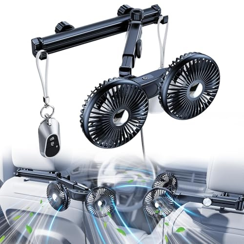 NIFBANG USB Ventilator Auto,Kopfstütze Leise Lüfter【inkl. 12V24V Zigarettenanzünder & USB Ladekabel】 360° Drehbar 3 Stufen Klein KFZ Ventilatoren für SUV,PKW,LKW,Wohnmobil Auto Mini Silent Fan