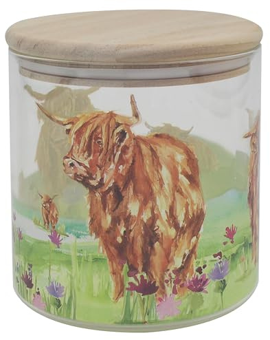 The Leonardo Collection Jennifer Rose Gallery Highland Cow Glass Canister For Home | Storage Containers & Kitchen Organizers For Gift | Ideal Storage Jars For Biscuits Honey Green Tea & All