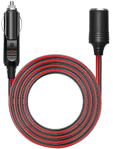 Chanzon 12V/24V Car Cigarette Lighter Extension Cord - 1.8 Metre 6ft/12ft UL 16AWG Cable with 15A Fuse - Heavy Duty Auto DC Power Plug Connector - Male to Female Socket