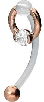 PIERCINGLINE PMFK Bananabell + Chirurgenstahl Design RING + 4 mm KRISTALL Piercing Intimbereich Bauch Roségoldfarben
