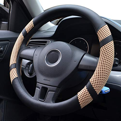 Pahajim Auto Lenkradhülle Lenkrad Abdeckung Microfiber Leder Anti Rutsch Lenkradabdeckung Breathable für LKW/Auto/Jeep/SUV, Universal 38(Beige)