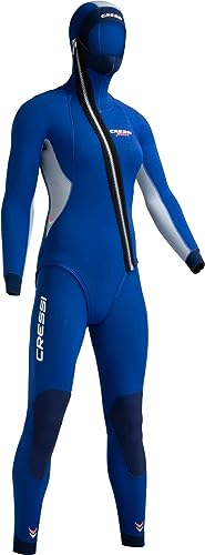 Cressi Medas Lady Complete Wetsuit 5 mm, Neoprenanzug für Hose/Korsett, Diagonal-Reißverschluss mit Kapuze für Damen, Blau (Silber), L